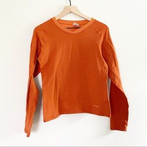 Patagonia Orange V-Neck Long Sleeve Top Size Small